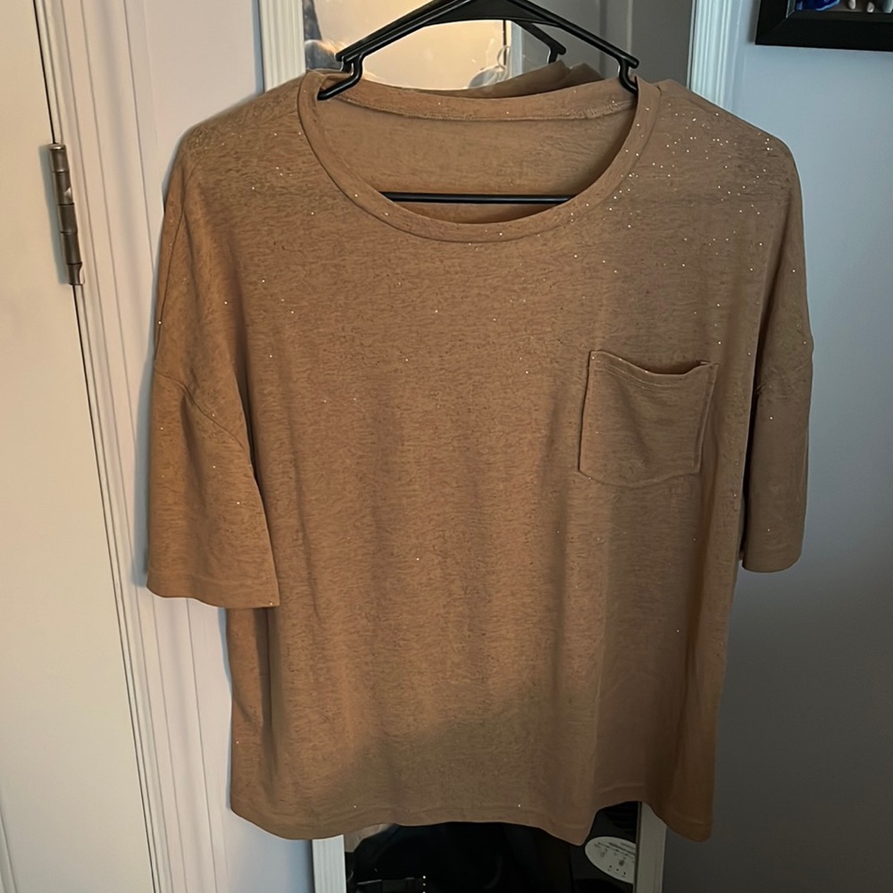 SHEIN brown glitter t shirt.